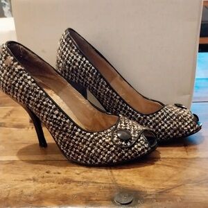 Elegant Tweed Peep-Toe Heels